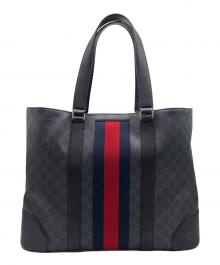 GUCCI（グッチ）の古着「GGスプリーム シェリーライン トートバッグ」｜ネイビー×ブラック