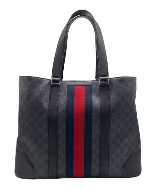 GUCCI（グッチ）GUCCI (グッチ) GGスプリーム シェリーライン トートバッグ ネイビー×ブラックの古着・服飾アイテム