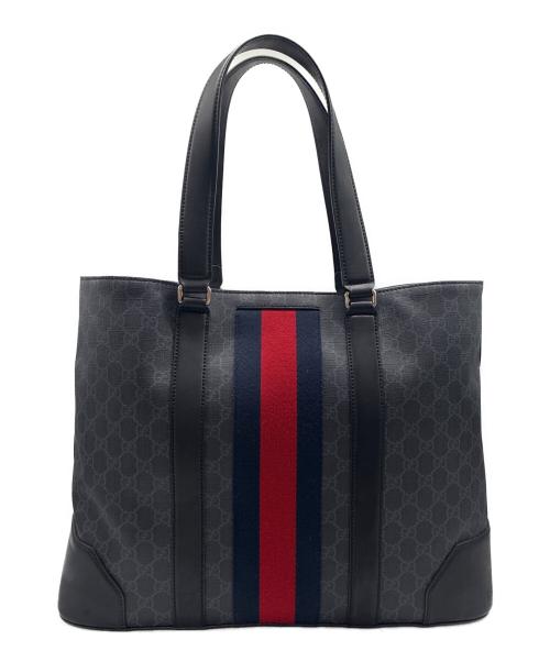 GUCCI（グッチ）GUCCI (グッチ) GGスプリーム シェリーライン トートバッグ ネイビー×ブラックの古着・服飾アイテム