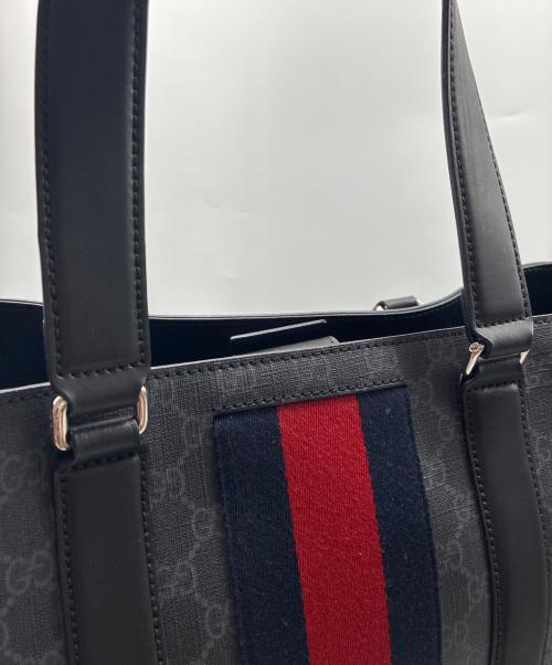 GUCCI（グッチ）GUCCI (グッチ) GGスプリーム シェリーライン トートバッグ ネイビー×ブラックの古着・服飾アイテム