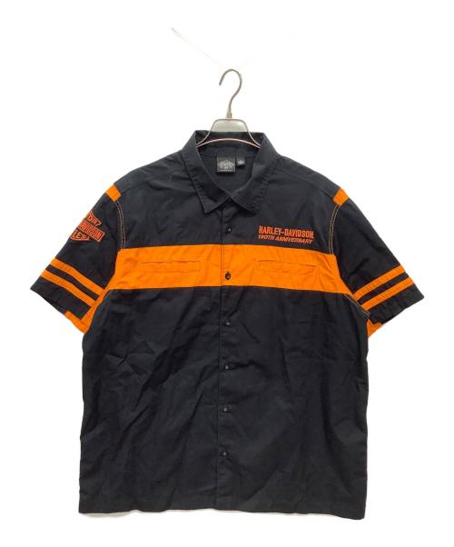 HARLEY-DAVIDSON（ハーレーダビッドソン）HARLEY-DAVIDSON (ハーレーダビッドソン) 半袖シャツ　120周年記念ワークシャツ ブラック×オレンジ サイズ:XLの古着・服飾アイテム