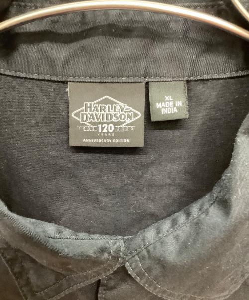 HARLEY-DAVIDSON（ハーレーダビッドソン）HARLEY-DAVIDSON (ハーレーダビッドソン) 半袖シャツ　120周年記念ワークシャツ ブラック×オレンジ サイズ:XLの古着・服飾アイテム