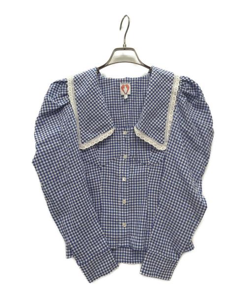 shrimps（シュリンプス）SHRIMPS (シュリンプス) 長袖ブラウス ホワイト×ブルー サイズ:6の古着・服飾アイテム