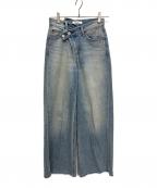 moussyマウジー）の古着「CROSS WAIST WIDE STRAIGHT デニムパンツ」｜ブルー
