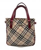 BURBERRY BLUE LABELバーバリー ブルー レーベル）の古着「ノバチェック ハンドバッグ」｜ベージュ×レッド