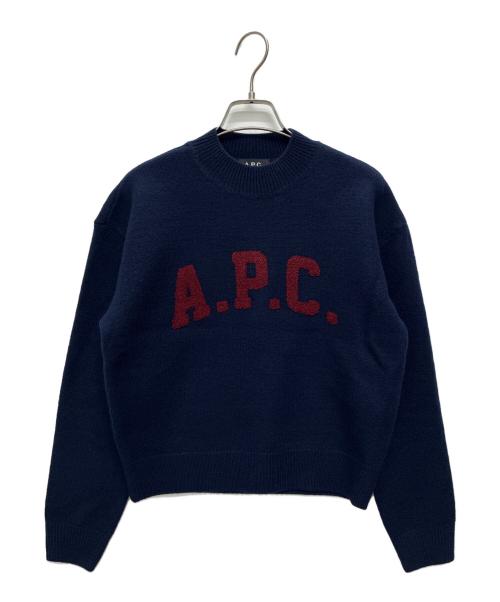 A.P.C.（アーペーセー）A.P.C. (アーペーセー) ウールロゴニット ネイビー×レッド サイズ:Sの古着・服飾アイテム