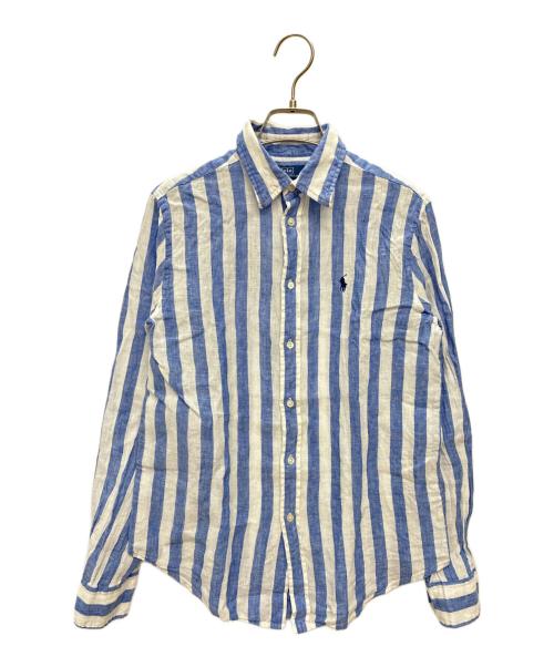 POLO RALPH LAUREN（ポロ・ラルフローレン）POLO RALPH LAUREN (ポロ・ラルフローレン) リネン100% CLASSIC FIT ストライプシャツ ブルー×ホワイト サイズ:SIZE XSの古着・服飾アイテム