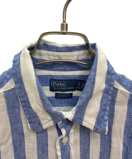 POLO RALPH LAUREN（ポロ・ラルフローレン）POLO RALPH LAUREN (ポロ・ラルフローレン) リネン100% CLASSIC FIT ストライプシャツ ブルー×ホワイト サイズ:SIZE XSの古着・服飾アイテム