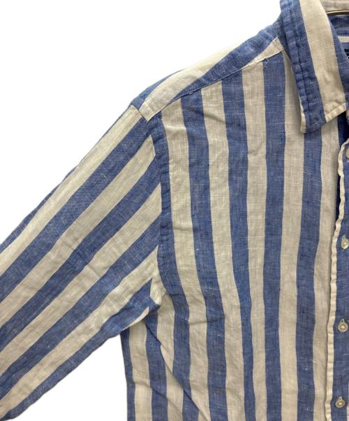 POLO RALPH LAUREN（ポロ・ラルフローレン）POLO RALPH LAUREN (ポロ・ラルフローレン) リネン100% CLASSIC FIT ストライプシャツ ブルー×ホワイト サイズ:SIZE XSの古着・服飾アイテム