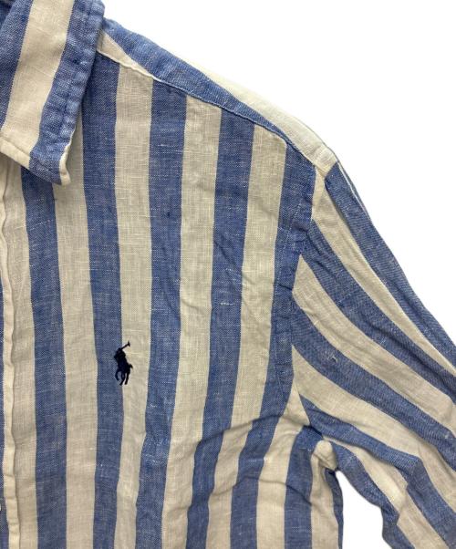 POLO RALPH LAUREN（ポロ・ラルフローレン）POLO RALPH LAUREN (ポロ・ラルフローレン) リネン100% CLASSIC FIT ストライプシャツ ブルー×ホワイト サイズ:SIZE XSの古着・服飾アイテム