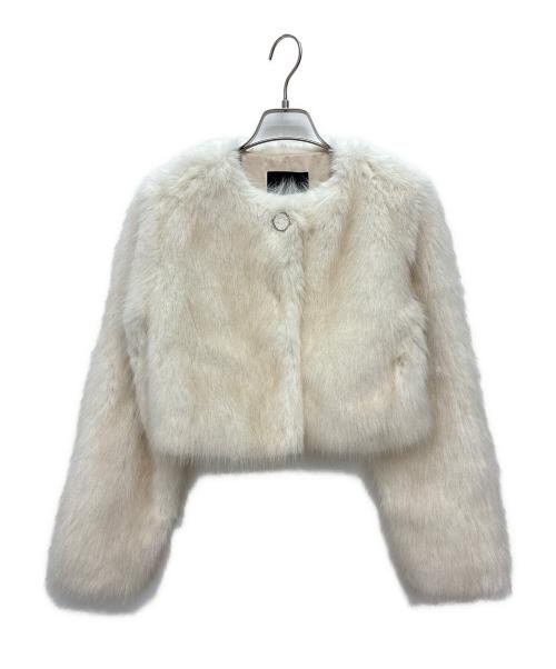 riu（リウ）Riu (リウ) ファー ノーカラーショートコート アイボリー サイズ:FREEの古着・服飾アイテム