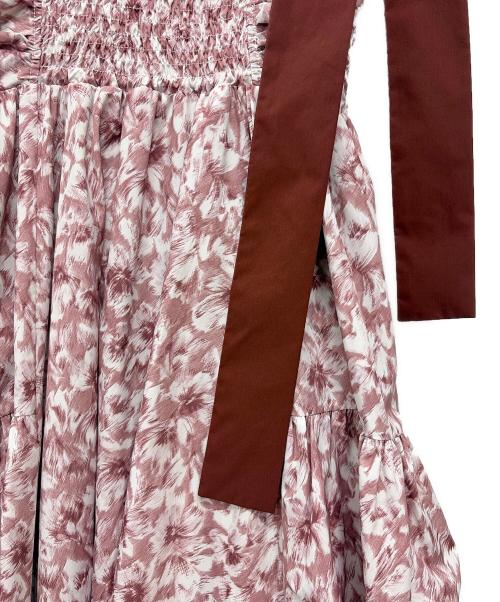 Snidel（スナイデル）Snidel (スナイデル) ショルダーリボンフラワーワンピース ピンク×ホワイトの古着・服飾アイテム