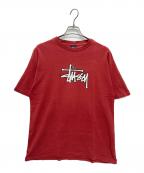 stussyステューシー）の古着「90-00s スカル ストックロゴ プリントTシャツ」｜レッド