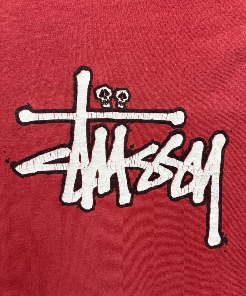 stussy（ステューシー）stussy (ステューシー) 90-00s スカル ストックロゴ プリントTシャツ レッド サイズ:Lの古着・服飾アイテム