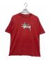 stussy（ステューシー）の古着「90-00s スカル ストックロゴ プリントTシャツ」｜レッド