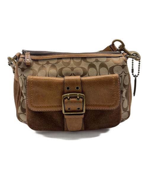 COACH（コーチ）COACH (コーチ) シグネチャー ワンショルダーバッグ ベージュ×ブラウンの古着・服飾アイテム