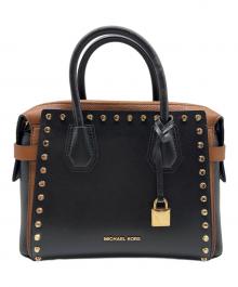 MICHAEL KORS（マイケルコース）の古着「Mercer Small Studded Leather Belted Satchel / 2WAYバッグ」｜ブラウン×ブラック