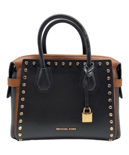 MICHAEL KORS（マイケルコース）MICHAEL KORS (マイケルコース) Mercer Small Studded Leather Belted Satchel / 2WAYバッグ ブラウン×ブラックの古着・服飾アイテム