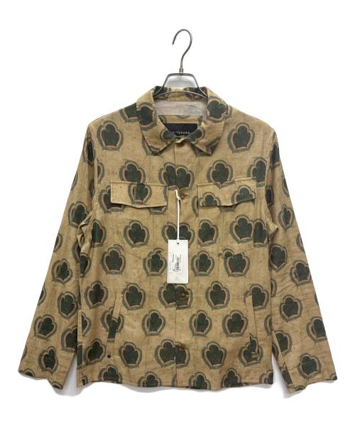 WHITE SAND（ホワイトサンド）WHITE SAND (ホワイトサンド) リネンコットンシャツ ブラウン×グリーン サイズ:SIZE 50の古着・服飾アイテム
