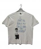 stussyステューシー）の古着「00s ROCK MY GOLD プリントTシャツ」｜ホワイト×ブルー