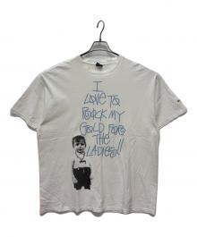 stussy（ステューシー）の古着「00s ROCK MY GOLD プリントTシャツ」｜ホワイト×ブルー