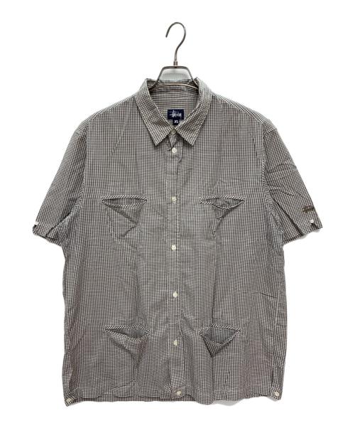 stussy（ステューシー）stussy (ステューシー) 00-90s 紺タグ USA製 キューバシャツ ホワイト×ブラウン サイズ:XLの古着・服飾アイテム