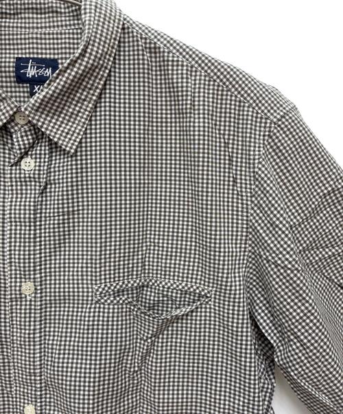 stussy（ステューシー）stussy (ステューシー) 00-90s 紺タグ USA製 キューバシャツ ホワイト×ブラウン サイズ:XLの古着・服飾アイテム