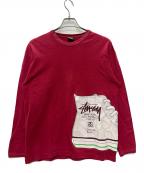 stussyステューシー）の古着「00s スニーカープリント 長袖カットソー」｜レッド