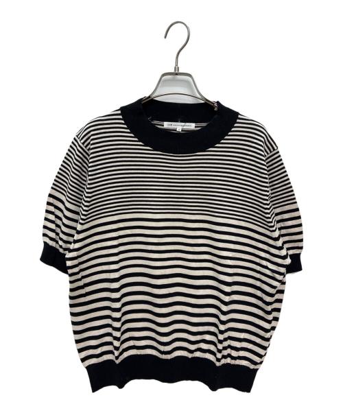 23区（ニジュウサンク）23区 (ニジュウサンク) 半袖ニット ブラック×ホワイト サイズ:48の古着・服飾アイテム