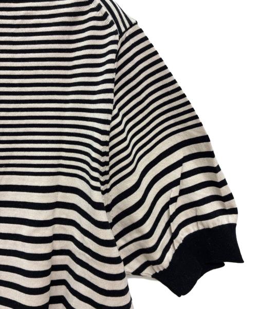 23区（ニジュウサンク）23区 (ニジュウサンク) 半袖ニット ブラック×ホワイト サイズ:48の古着・服飾アイテム