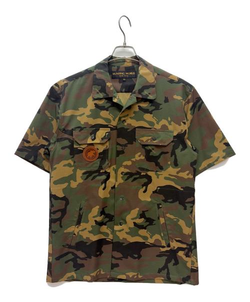 HUNTING WORLD（ハンティングワールド）HUNTING WORLD (ハンティングワールド) 半袖シャツ グリーン×ブラウン サイズ:XLの古着・服飾アイテム