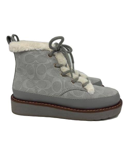 COACH（コーチ）COACH (コーチ) IMANI SUEDE BOOT シグネチャー ムートン レースアップブーツ グレー サイズ:EUR 35.5の古着・服飾アイテム