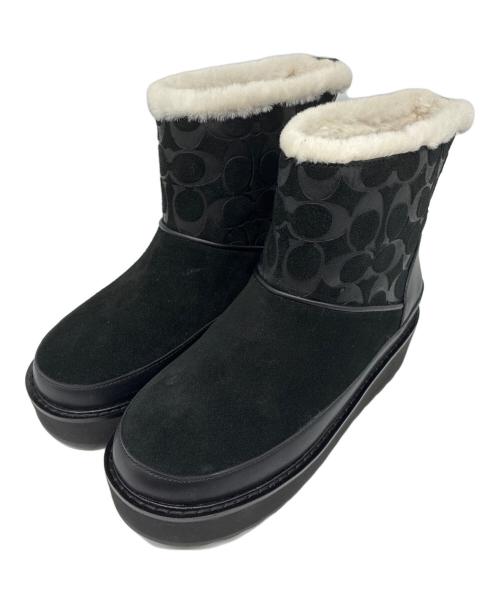 COACH（コーチ）COACH (コーチ) INDI SUEDE BOOTIE シグネチャー ムートンショートブーツ ブラック サイズ:EUR 35.5の古着・服飾アイテム