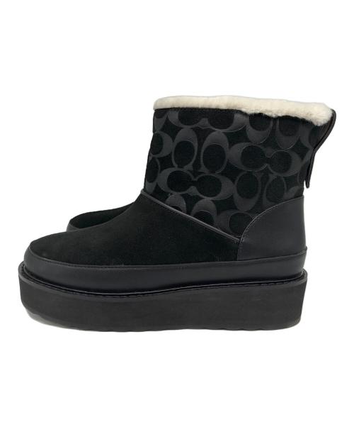COACH（コーチ）COACH (コーチ) INDI SUEDE BOOTIE シグネチャー ムートンショートブーツ ブラック サイズ:EUR 35.5の古着・服飾アイテム