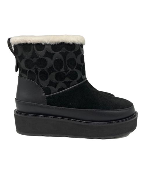 COACH（コーチ）COACH (コーチ) INDI SUEDE BOOTIE シグネチャー ムートンショートブーツ ブラック サイズ:EUR 35.5の古着・服飾アイテム