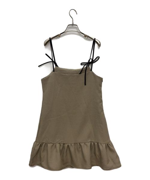 GANNI（ガニー）Ganni (ガニー) cotton Check Mini Dress ベージュ×ブラック サイズ:40の古着・服飾アイテム