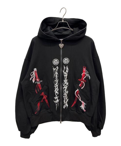 BACKSTAGEPASS（バックステージパス）BACKSTAGEPASS (バックステージパス) 和モダン般若×日本刀刺繍ジップパーカー ブラック サイズ:SIZE Freeの古着・服飾アイテム