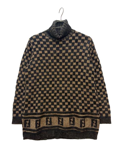FENDI（フェンディ）FENDI (フェンディ) ズッカ柄 タートルネックセーター ブラック×ブラウン サイズ:46の古着・服飾アイテム