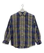 stussyステューシー）の古着「90s 紺タグ ネルシャツ」｜グリーン×ネイビー