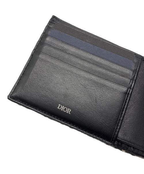 Dior（ディオール）DIOR (ディオール) トロッター オブリーク ジャガード 2つ折り財布 ネイビー×ベージュの古着・服飾アイテム