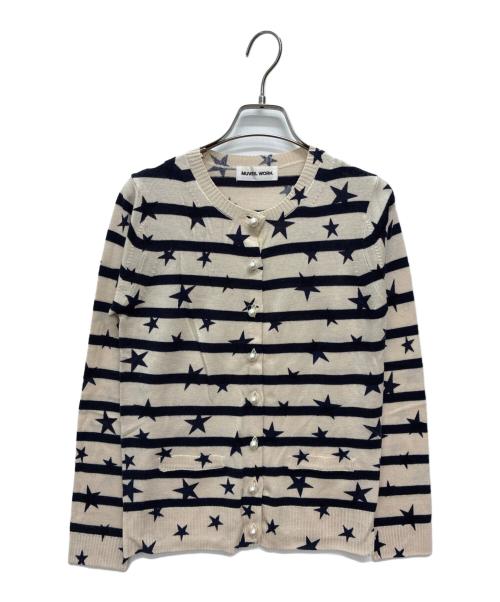 MUVEIL Work（ミュベールワーク）MUVEIL WORK (ミュベールワーク) ウールカーディガン ベージュ×ネイビー サイズ:38の古着・服飾アイテム