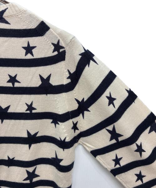 MUVEIL Work（ミュベールワーク）MUVEIL WORK (ミュベールワーク) ウールカーディガン ベージュ×ネイビー サイズ:38の古着・服飾アイテム