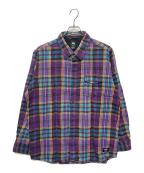 stussyステューシー）の古着「スナップボタン ネルシャツ」｜ブラック×パープル