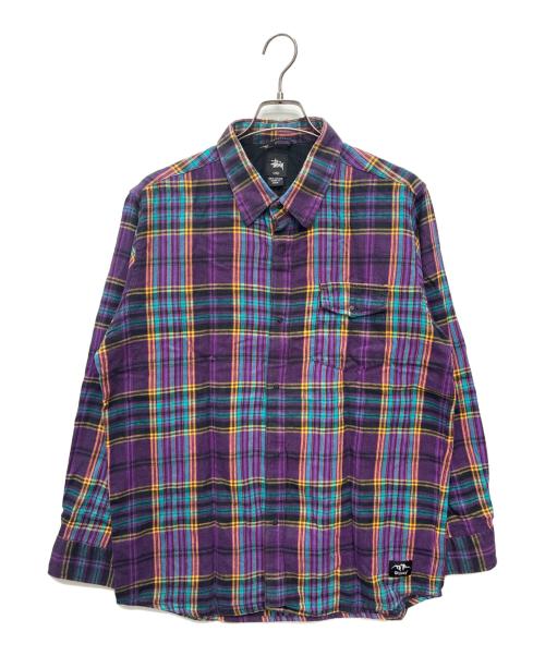 stussy（ステューシー）stussy (ステューシー) スナップボタン ネルシャツ ブラック×パープル サイズ:SIZE XLの古着・服飾アイテム