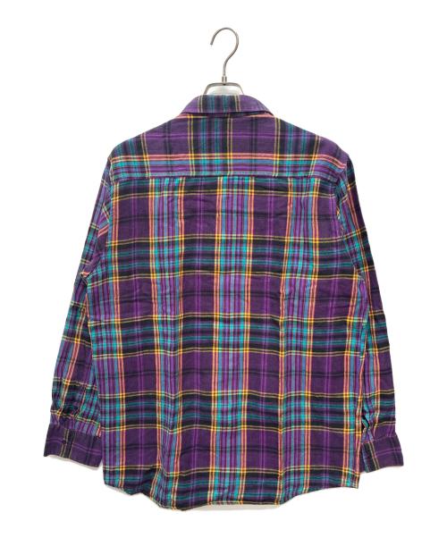 stussy（ステューシー）stussy (ステューシー) スナップボタン ネルシャツ ブラック×パープル サイズ:SIZE XLの古着・服飾アイテム