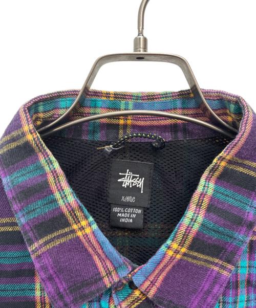 stussy（ステューシー）stussy (ステューシー) スナップボタン ネルシャツ ブラック×パープル サイズ:SIZE XLの古着・服飾アイテム