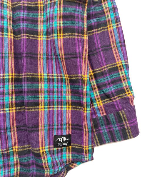 stussy（ステューシー）stussy (ステューシー) スナップボタン ネルシャツ ブラック×パープル サイズ:SIZE XLの古着・服飾アイテム