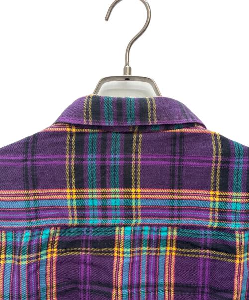 stussy（ステューシー）stussy (ステューシー) スナップボタン ネルシャツ ブラック×パープル サイズ:SIZE XLの古着・服飾アイテム