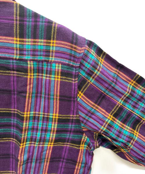stussy（ステューシー）stussy (ステューシー) スナップボタン ネルシャツ ブラック×パープル サイズ:SIZE XLの古着・服飾アイテム