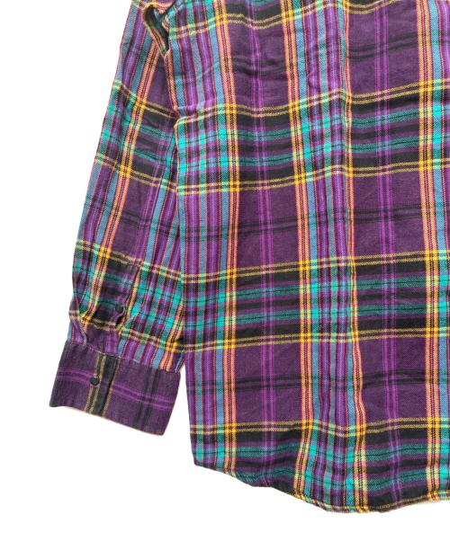 stussy（ステューシー）stussy (ステューシー) スナップボタン ネルシャツ ブラック×パープル サイズ:SIZE XLの古着・服飾アイテム